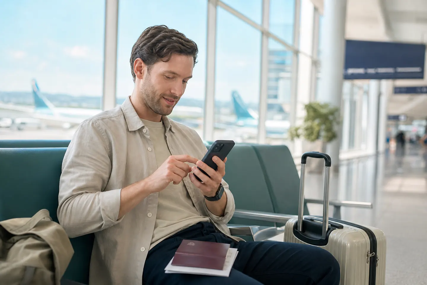 Traveler preparing mobile internet for China