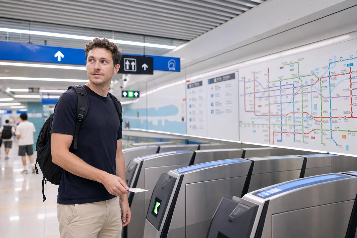 Traveler navigating a metro station in China